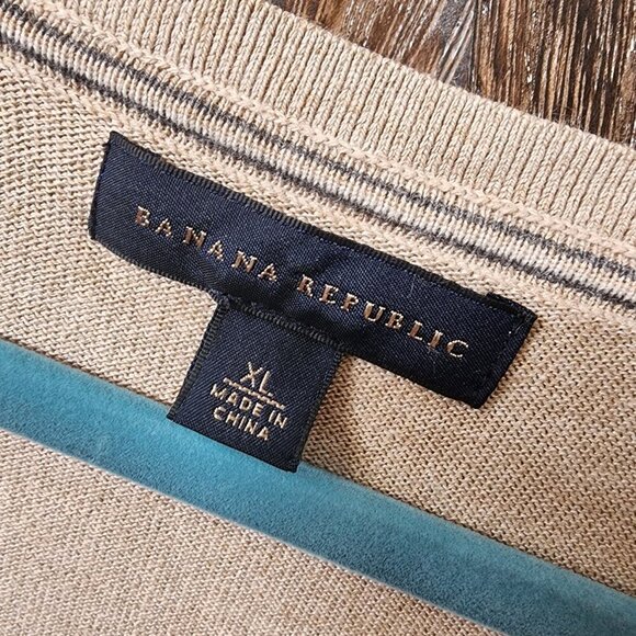 Men's Banana Republic‎ V-Neck Tan Sweater Silk Cotton Cashmere Blend Size XL EUC - Picture 7 of 9
